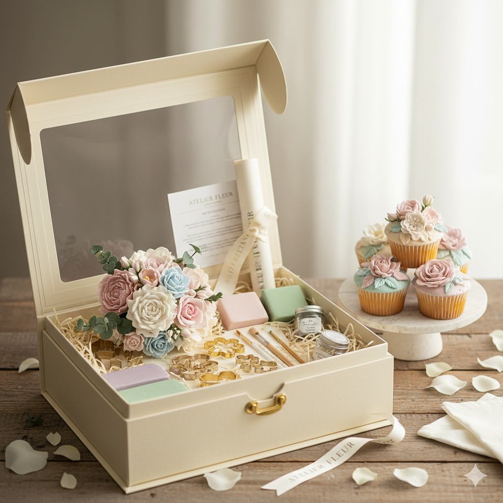 Box décoration fleurale avec fondant / Fondant