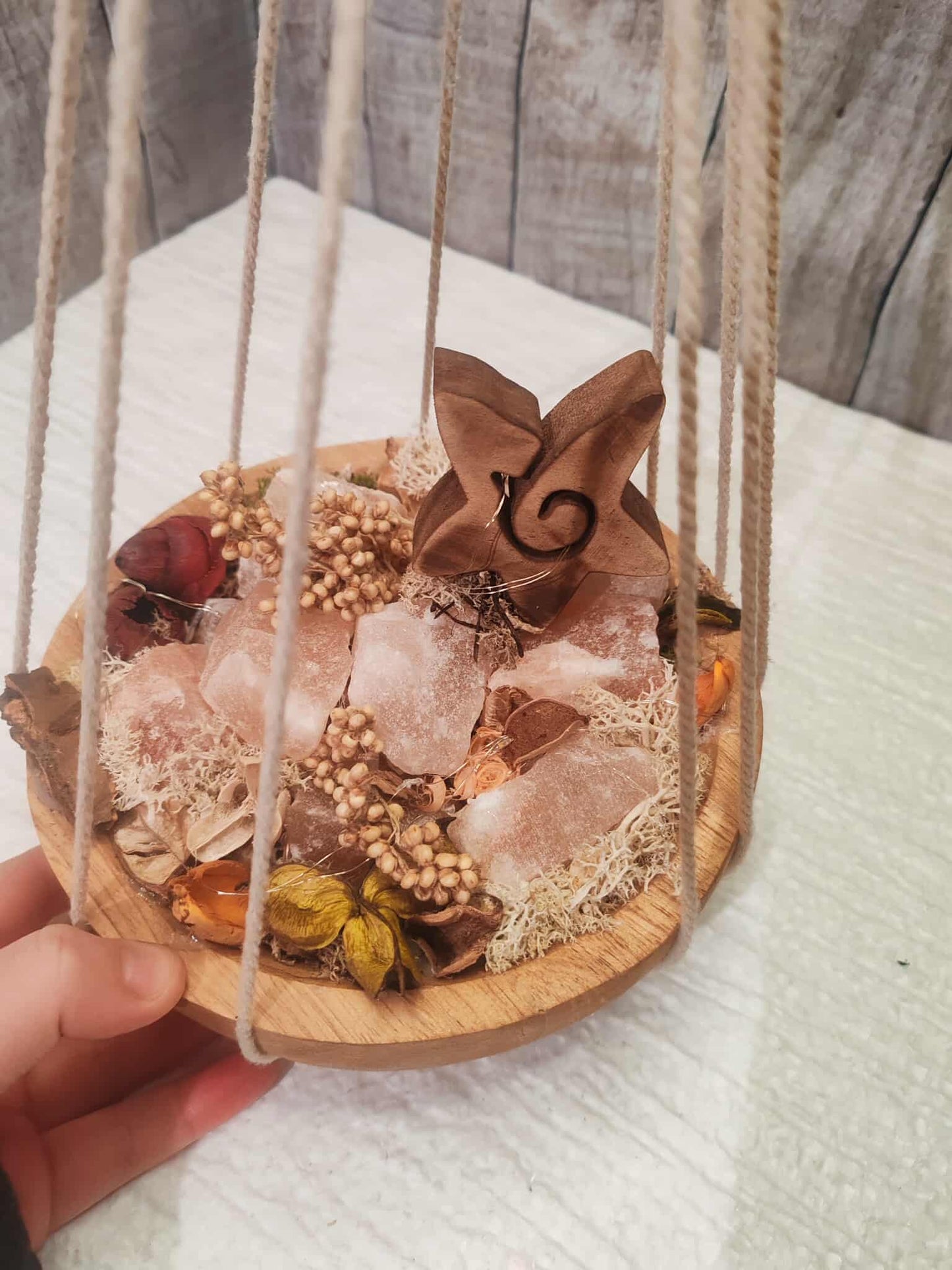 Suspension décorative artisanale avec véritables morceaux de sel rose de l’Himalaya