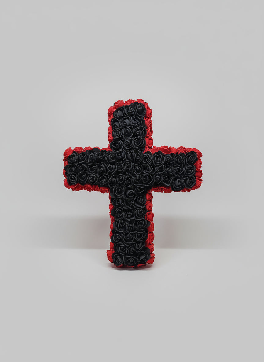 Croix Funéraire Artisanale (Fleurs Artificielles)