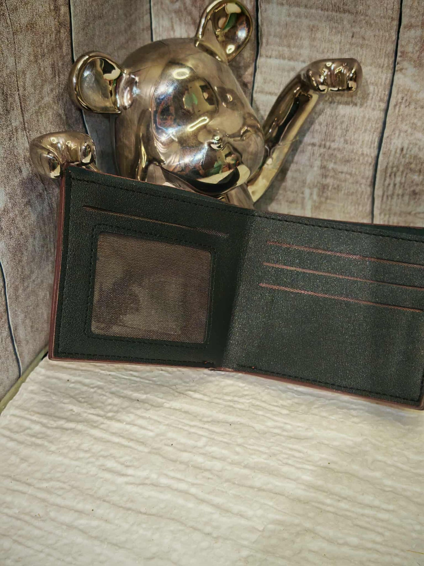 Portefeuille style luxe en similicuir marron – Motif Gucci & Mickey