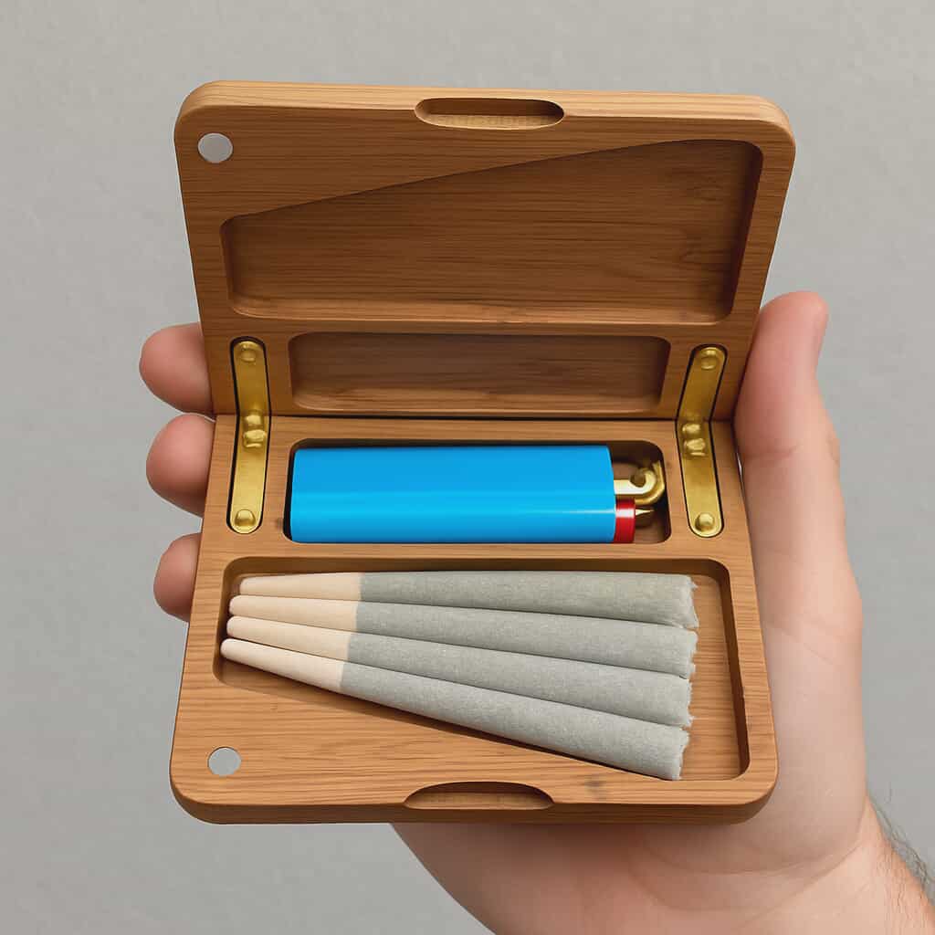Boîte de rangement en bois – Design lèvres & feuille de cannabis