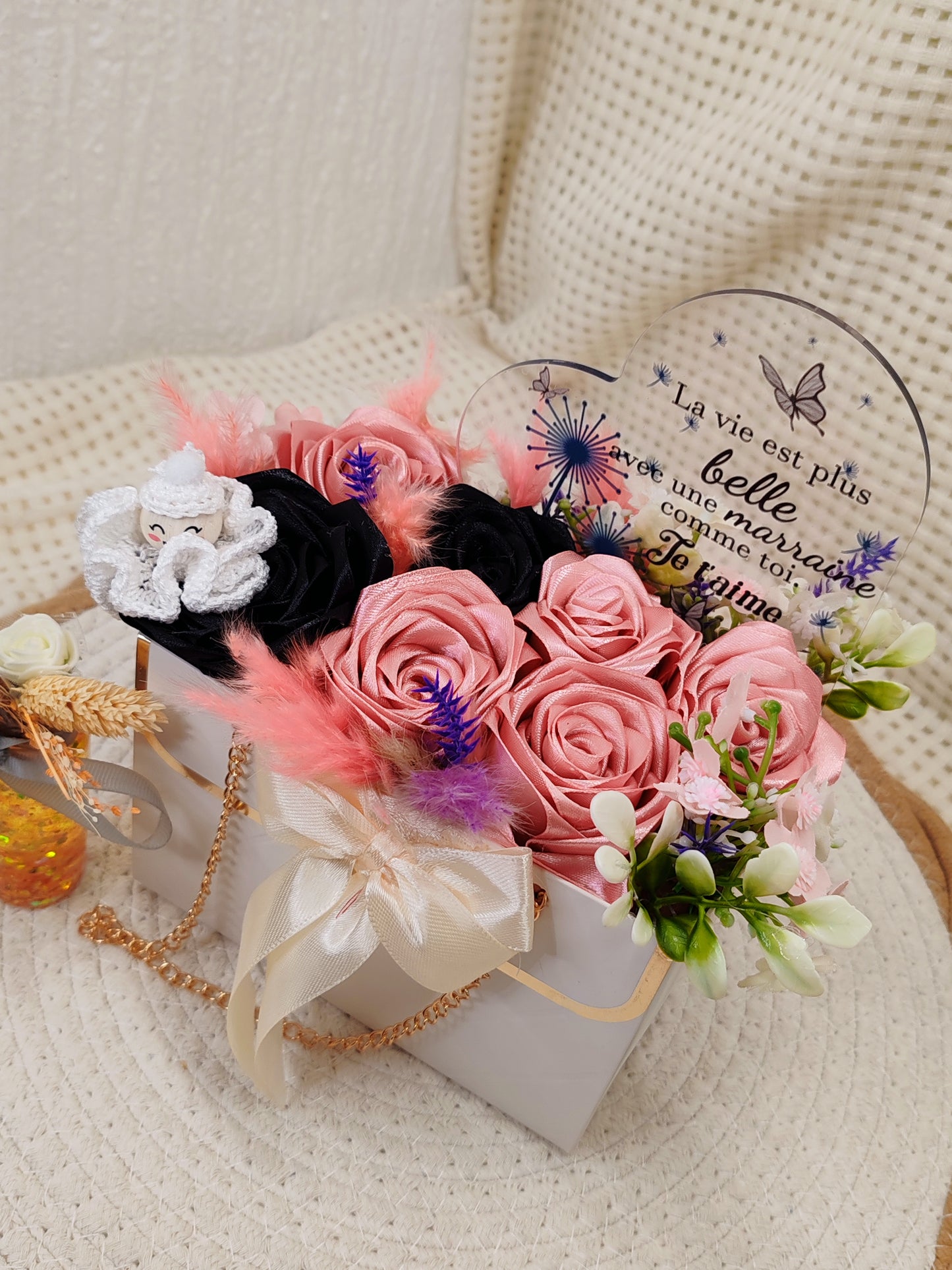 🌸 Coffret floral “Marraine” – Création artisanale unique 🌸